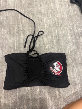 Black Bandeau Halter Top with Red & White Seminoles Logo